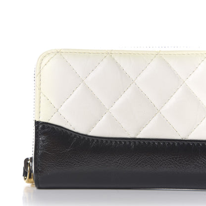 Chanel Aged Calfskin Quilted Small Gabrielle Zip Around Wallet White Black 5 of 12