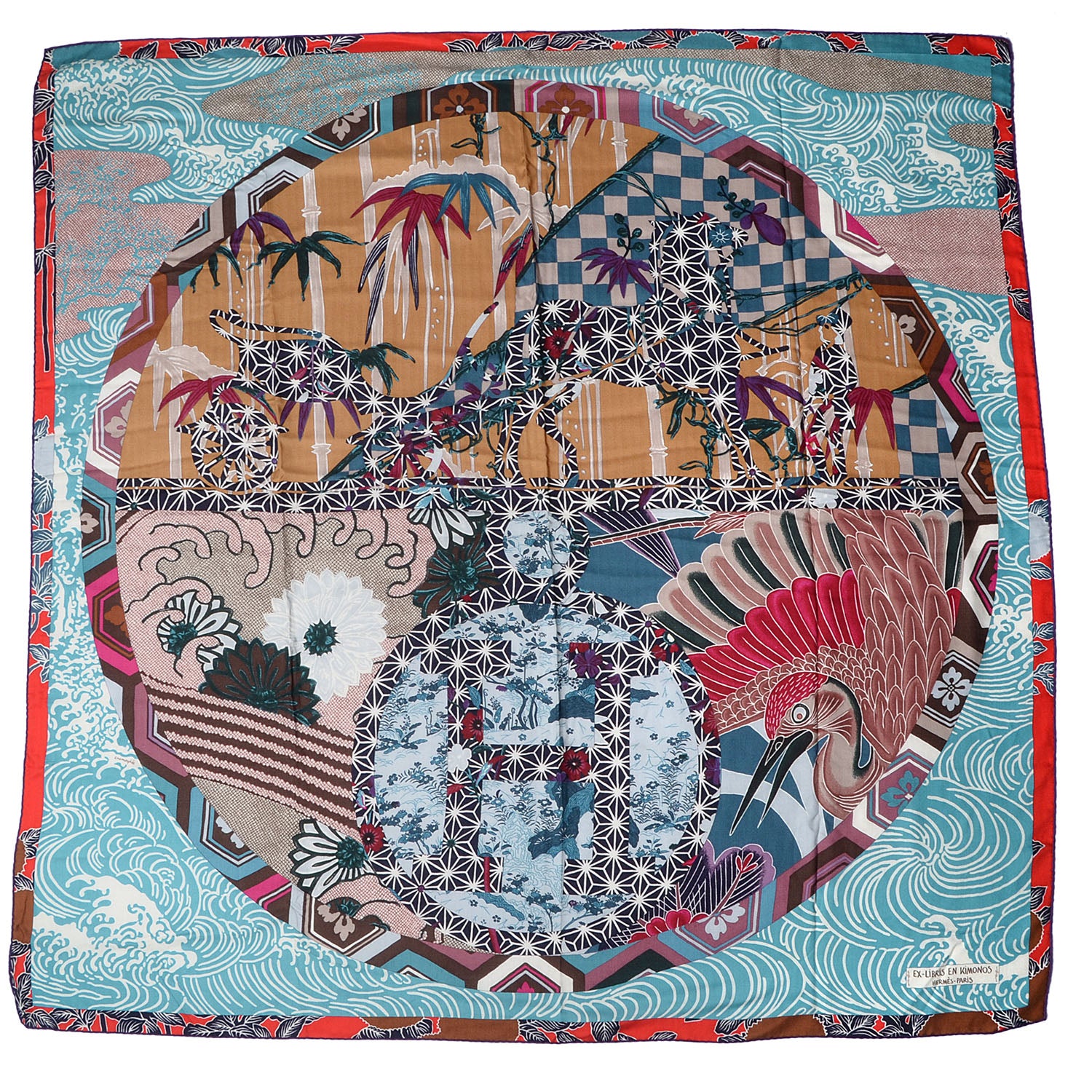 Hermes Cashmere Silk Ex Libris En Monogram Kimonos Shawl 140 3 of 8