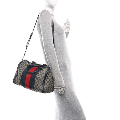 Gucci Monogram Selleria Calfskin Vintage Web Medium Boston Beige Blue 2 of 10