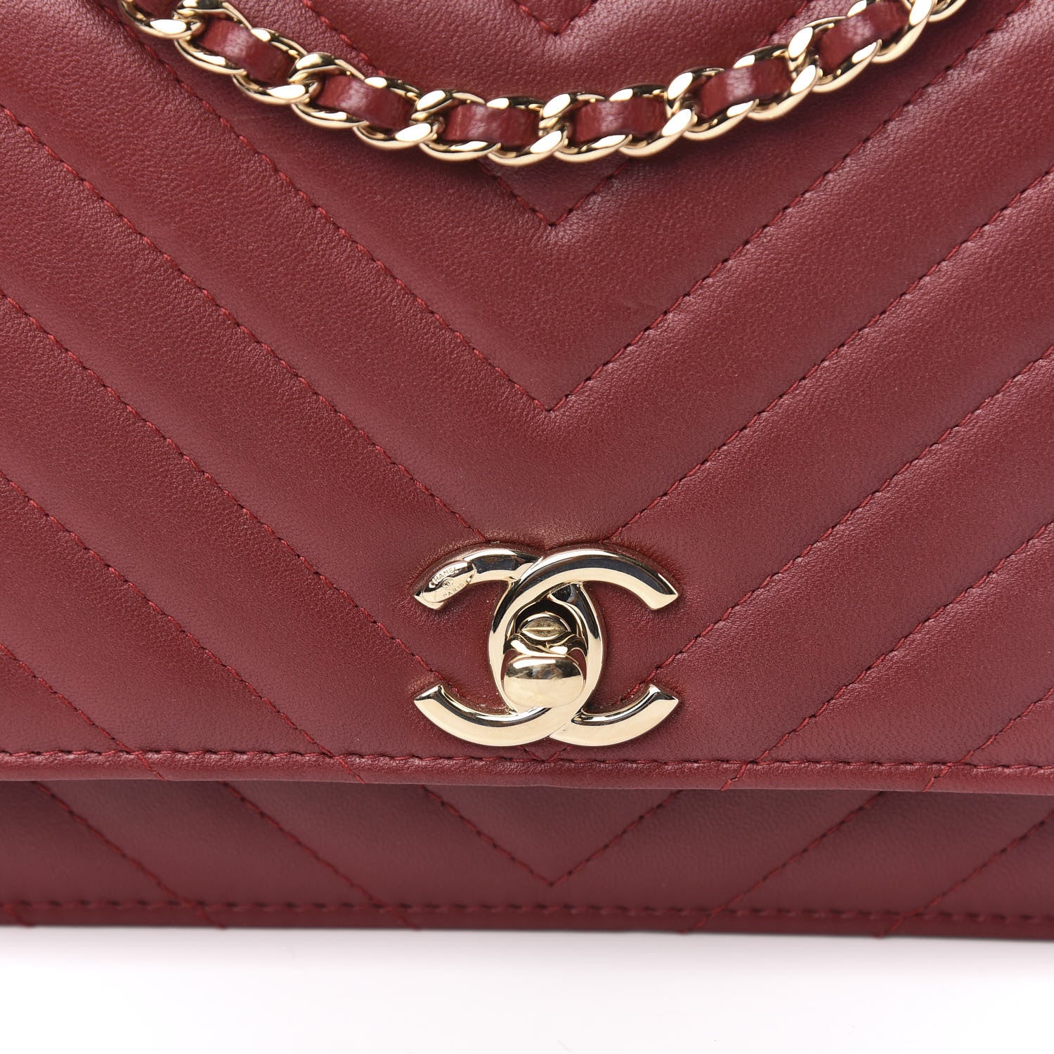 Chanel Lambskin Chevron Quilted Tendy CC Wallet On Chain WOC Dark Red 12 of 12