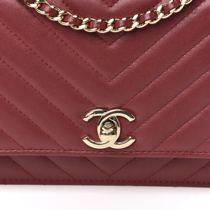 Chanel Lambskin Chevron Quilted Tendy CC Wallet On Chain WOC Dark Red 12 of 12