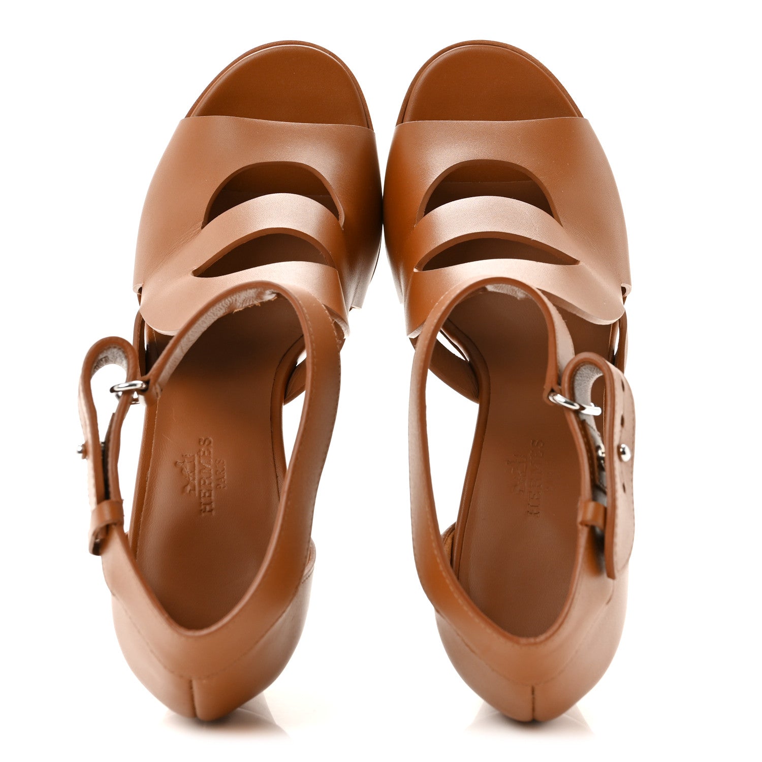 Hermes Calfskin Merryl Wedge Sandals 38.5 Naturel 2 of 9