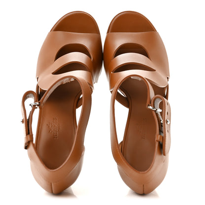 Hermes Calfskin Merryl Wedge Sandals 38.5 Naturel 2 of 9