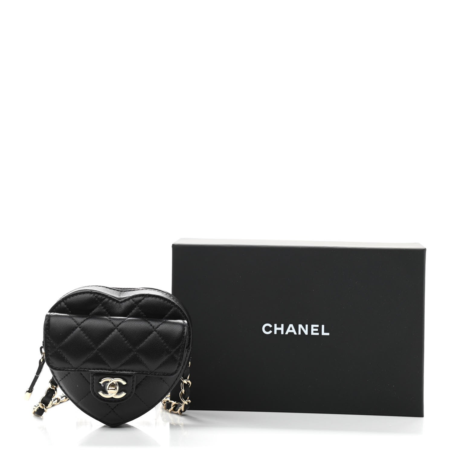 Chanel Lambskin Quilted CC In Love Heart Waist Belt Bag With Chain Black 11 of 11