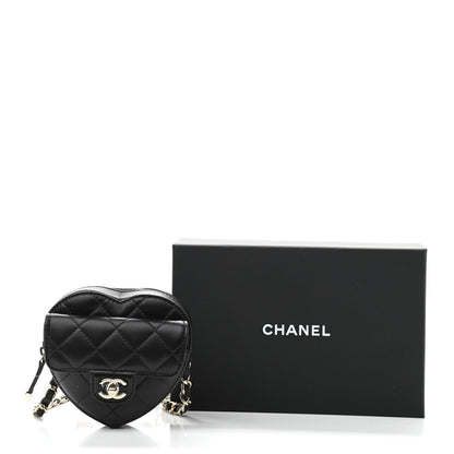 Chanel Lambskin Quilted CC In Love Heart Waist Belt Bag With Chain Black 11 of 11