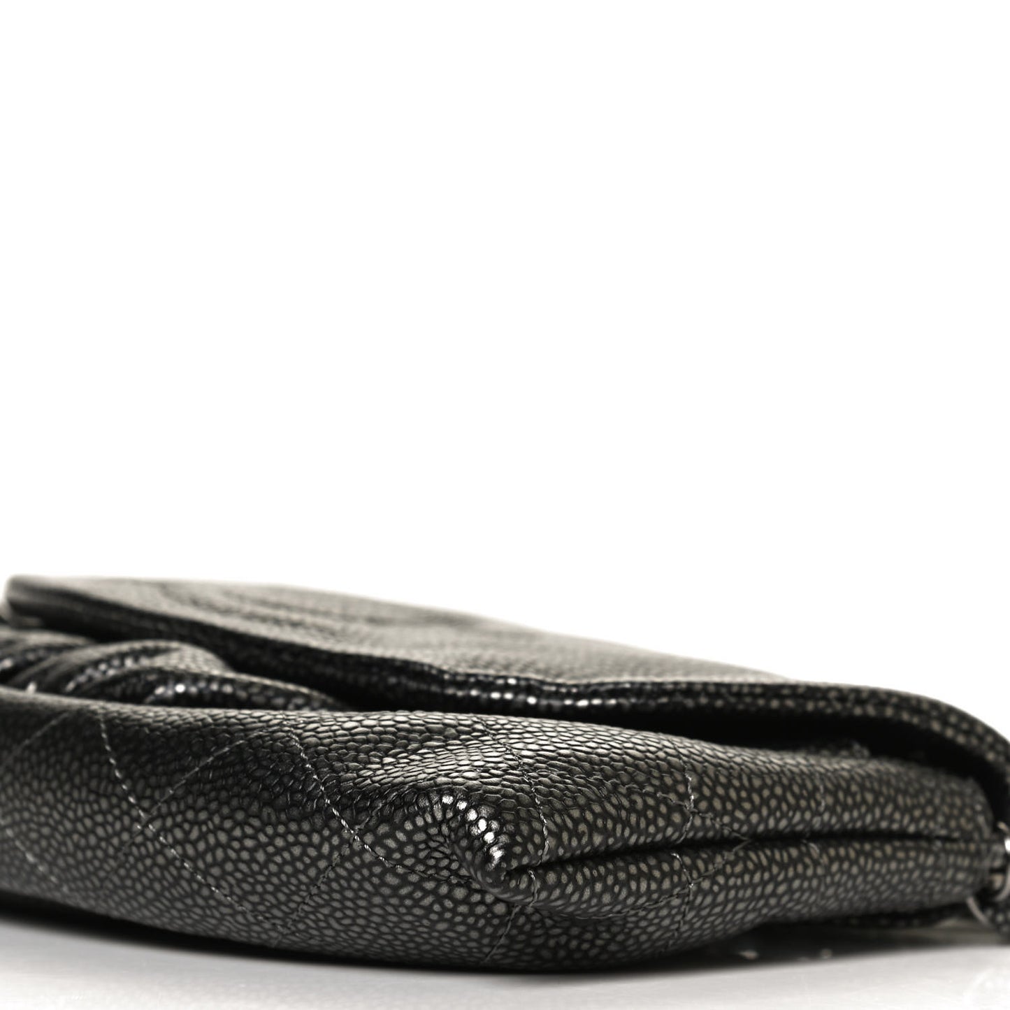 Metallic Caviar Half Moon Wallet On Chain WOC Dark Silver