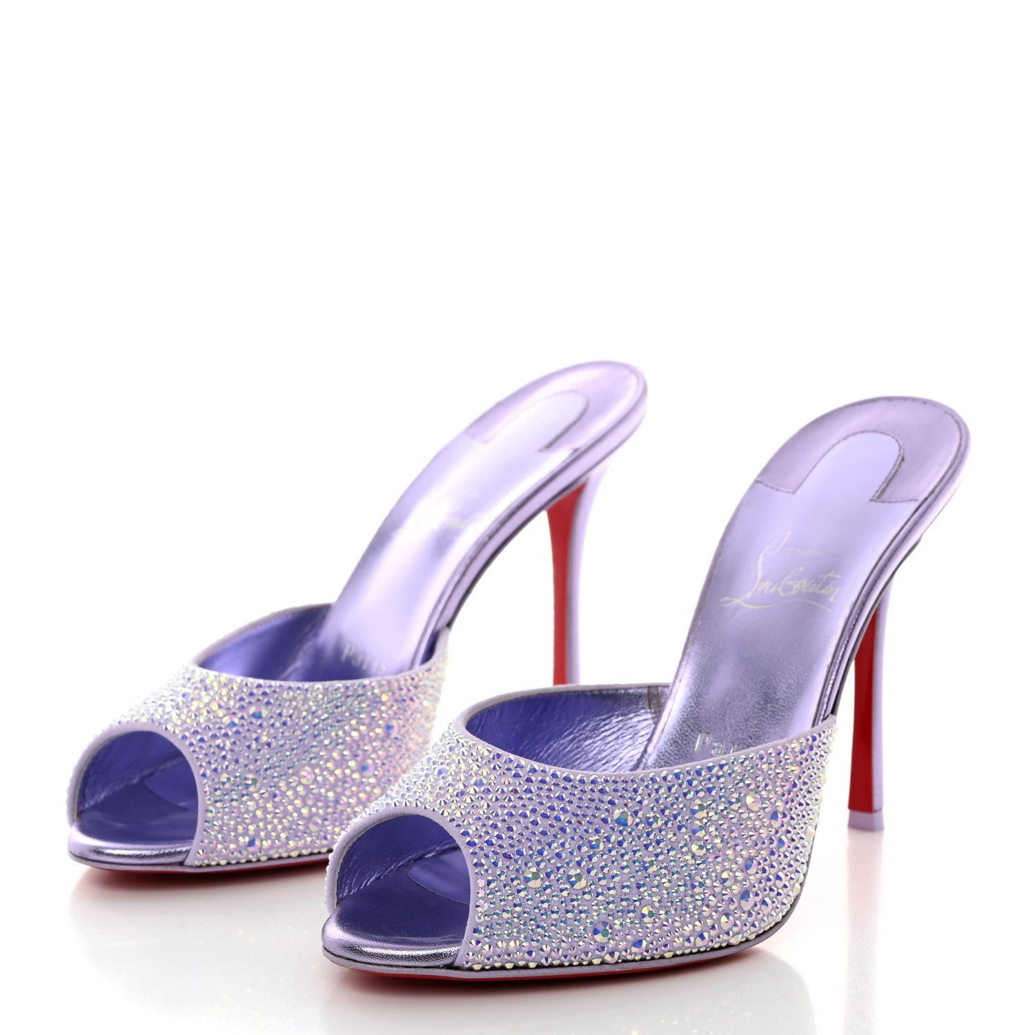 Christian Louboutin Suede Crystal Strass Me Dolly 100 Sandals 39.5 Lilac 3 of 7
