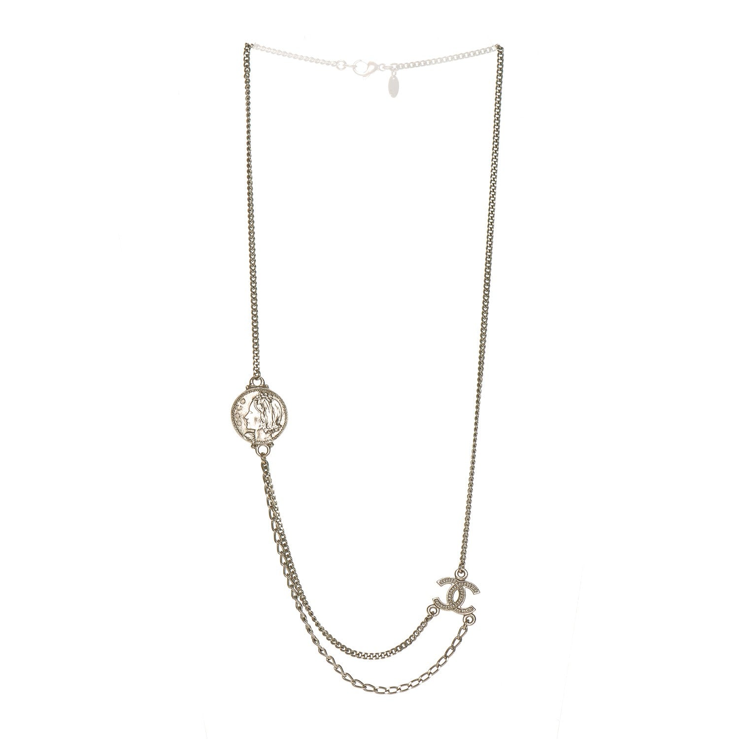 Chanel CC Coco Mademoiselle Coin Necklace Silver 3 of 4