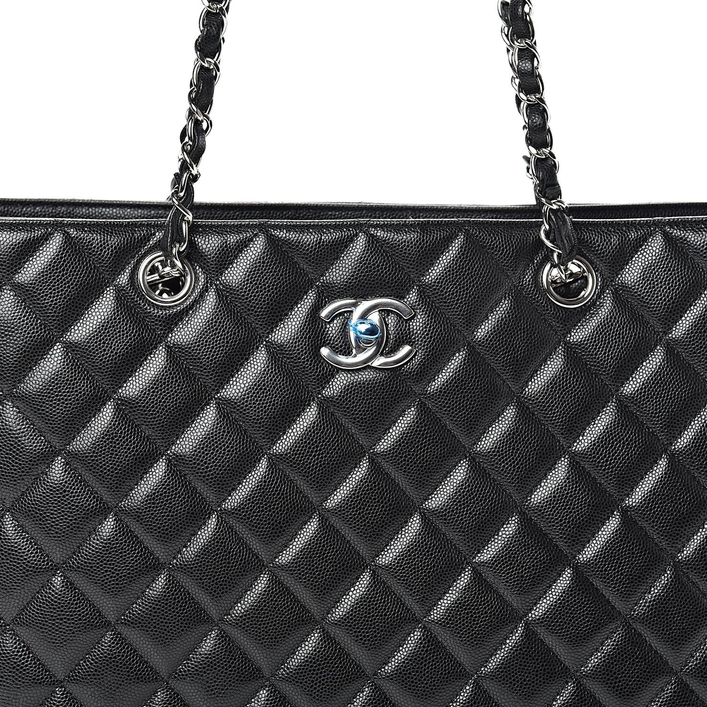Calfskin Quilted Large CC Shopping Tote Black