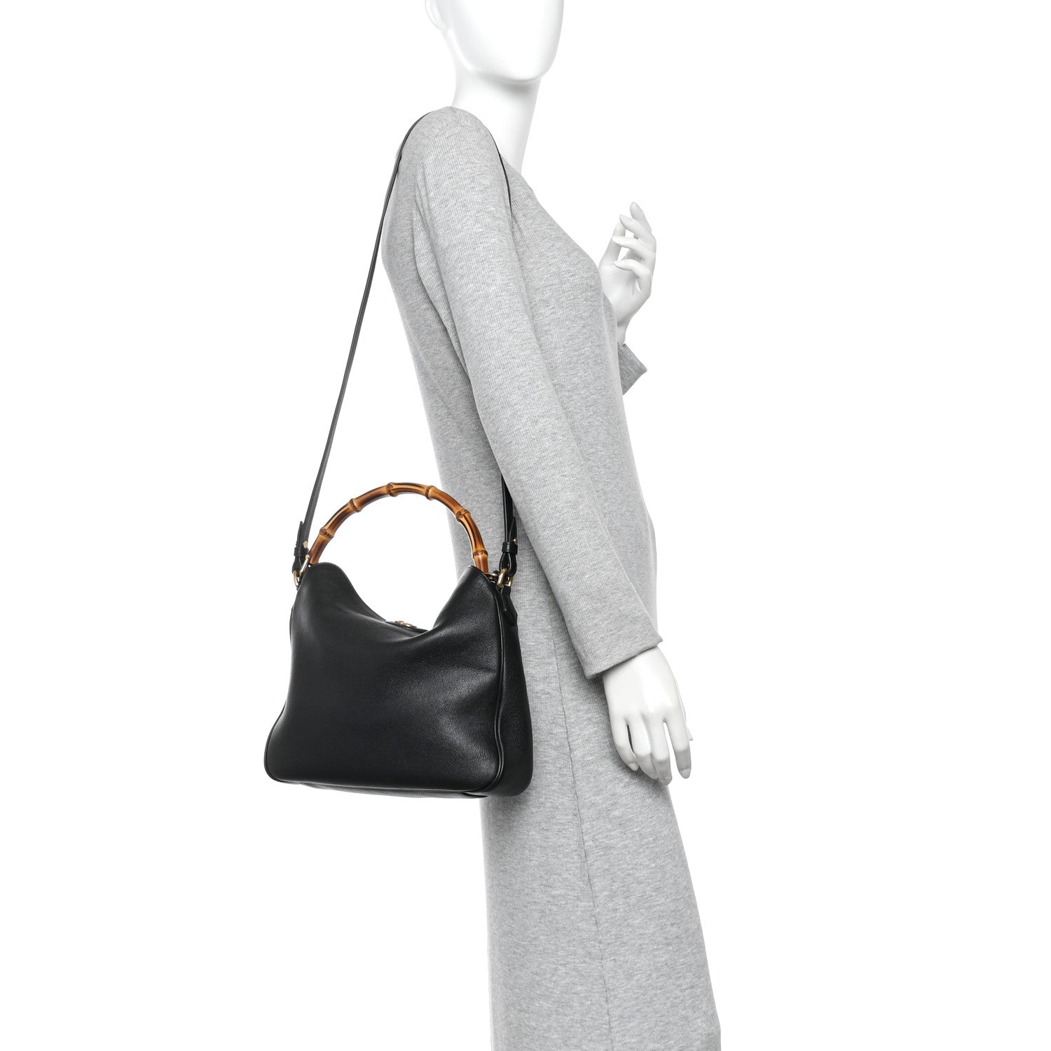 Gucci Softy Wonka Textured Dollar Calfskin Medium Diana Shoulder Bag Black Dusty Grey 2 of 10