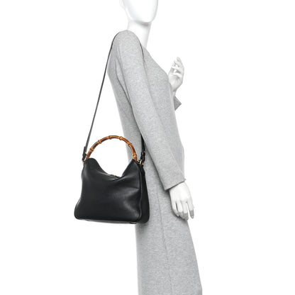 Gucci Softy Wonka Textured Dollar Calfskin Medium Diana Shoulder Bag Black Dusty Grey 2 of 10
