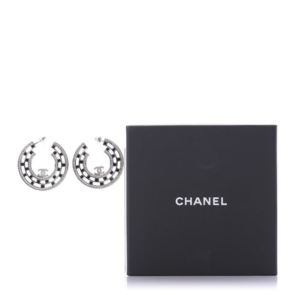 Chanel Baguette Crystal CC Hoop Earrings Silver Black 5 of 5