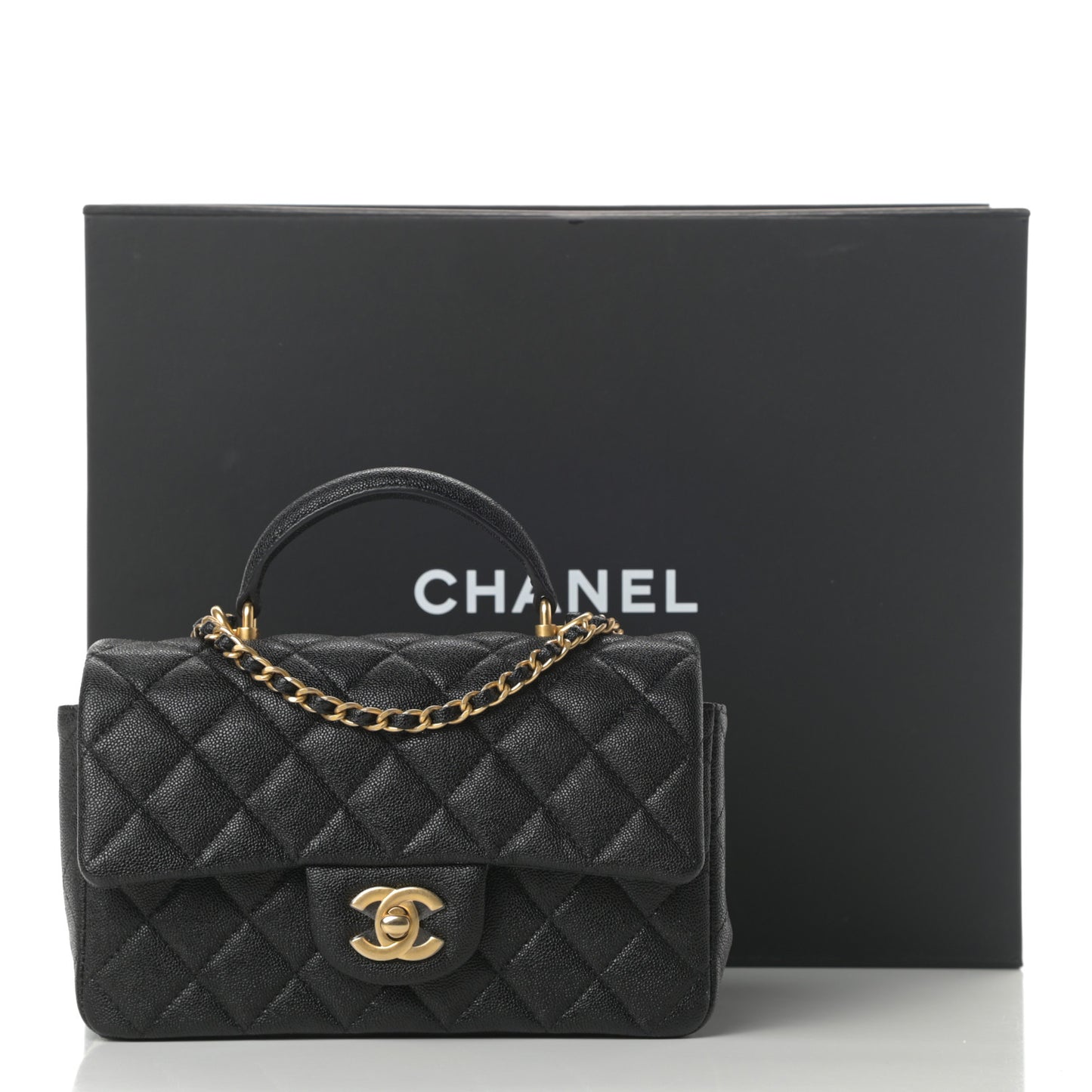 Caviar Quilted Mini Top Handle Rectangular Flap Black