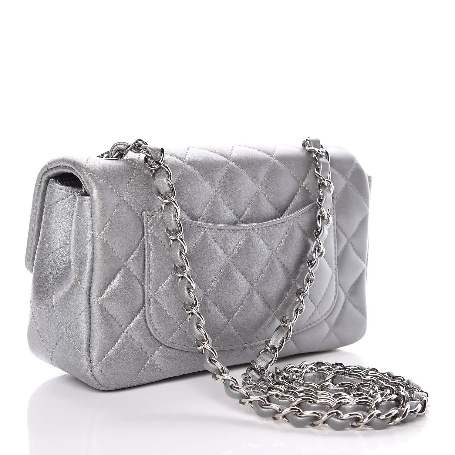 Chanel Metallic Lambskin Quilted Mini Rectangular Flap Silver 3 of 12