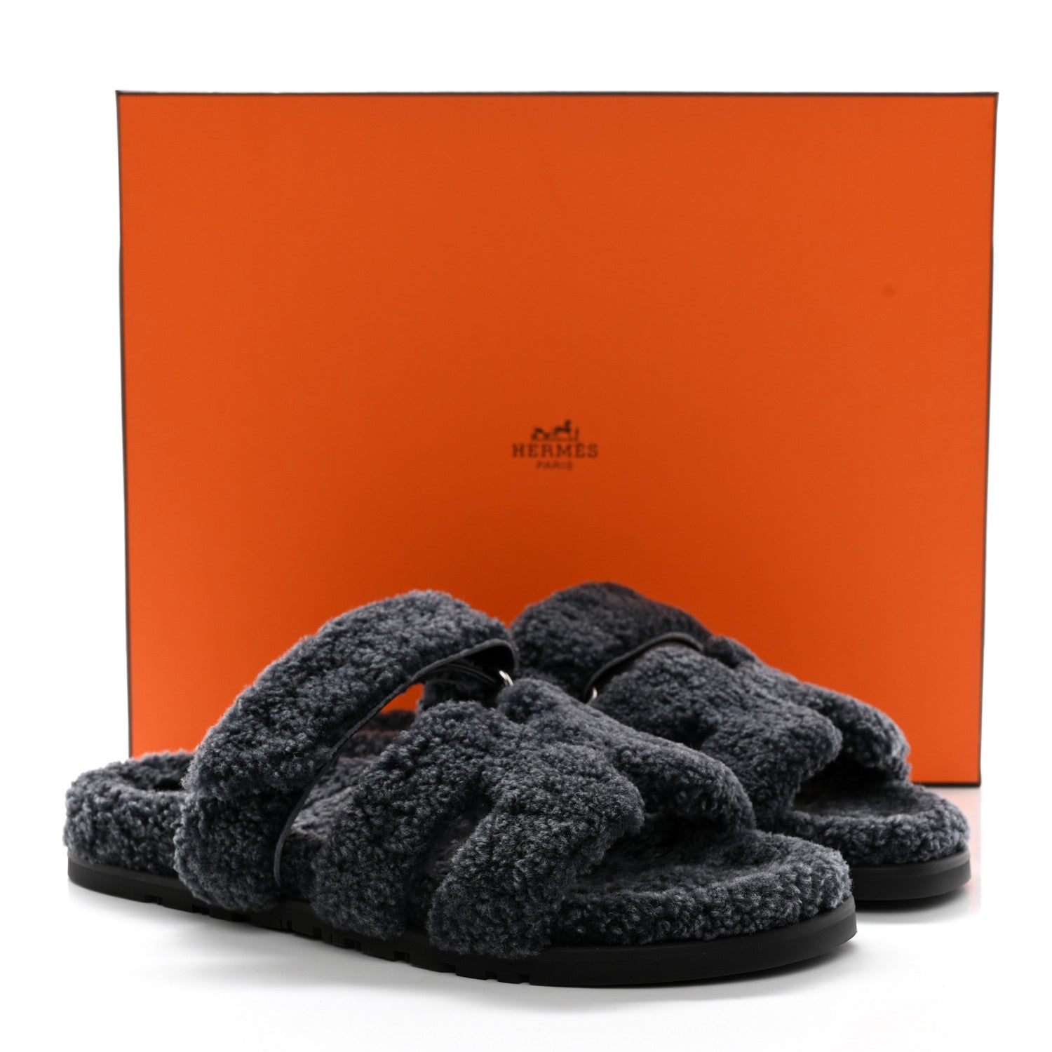 Hermes Woolskin Womens Chypre Sandals 41 Gris Chine 9 of 9