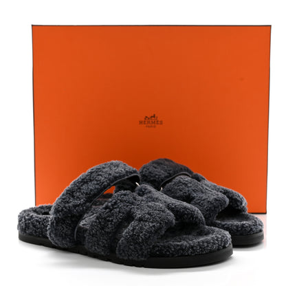 Hermes Woolskin Womens Chypre Sandals 41 Gris Chine 9 of 9