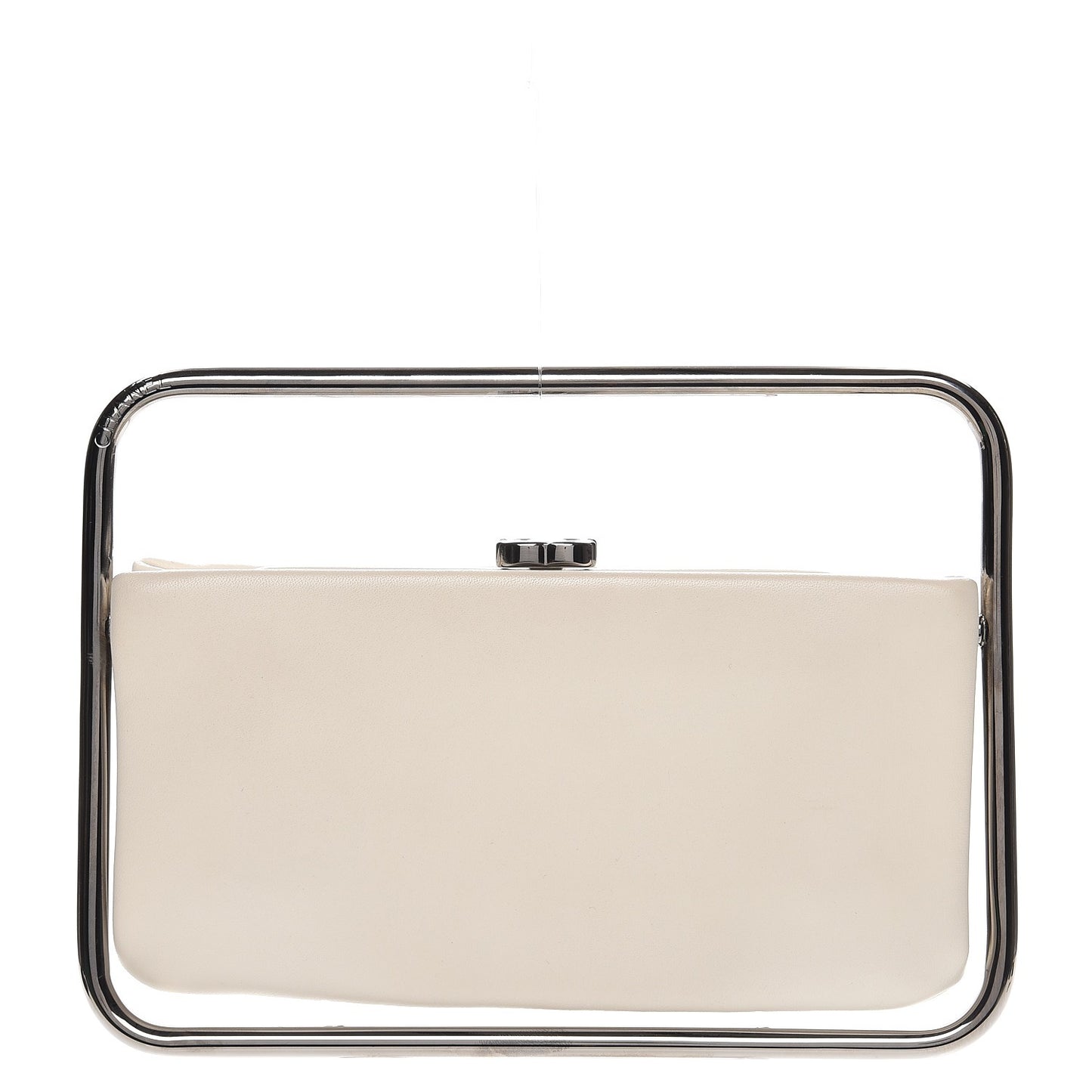 Lambskin Swivel Frame Clutch White