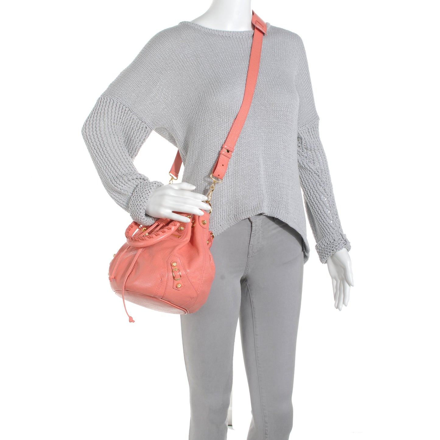 Agneau Giant 12 Gold Hardware Mini Pompon Rose Azalee