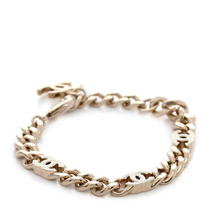 Chanel Enamel Metal CC Chain Bracelet Gold White 3 of 5