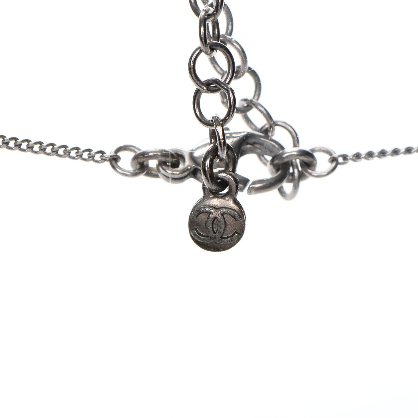 Quilted CC Pendant Necklace Silver