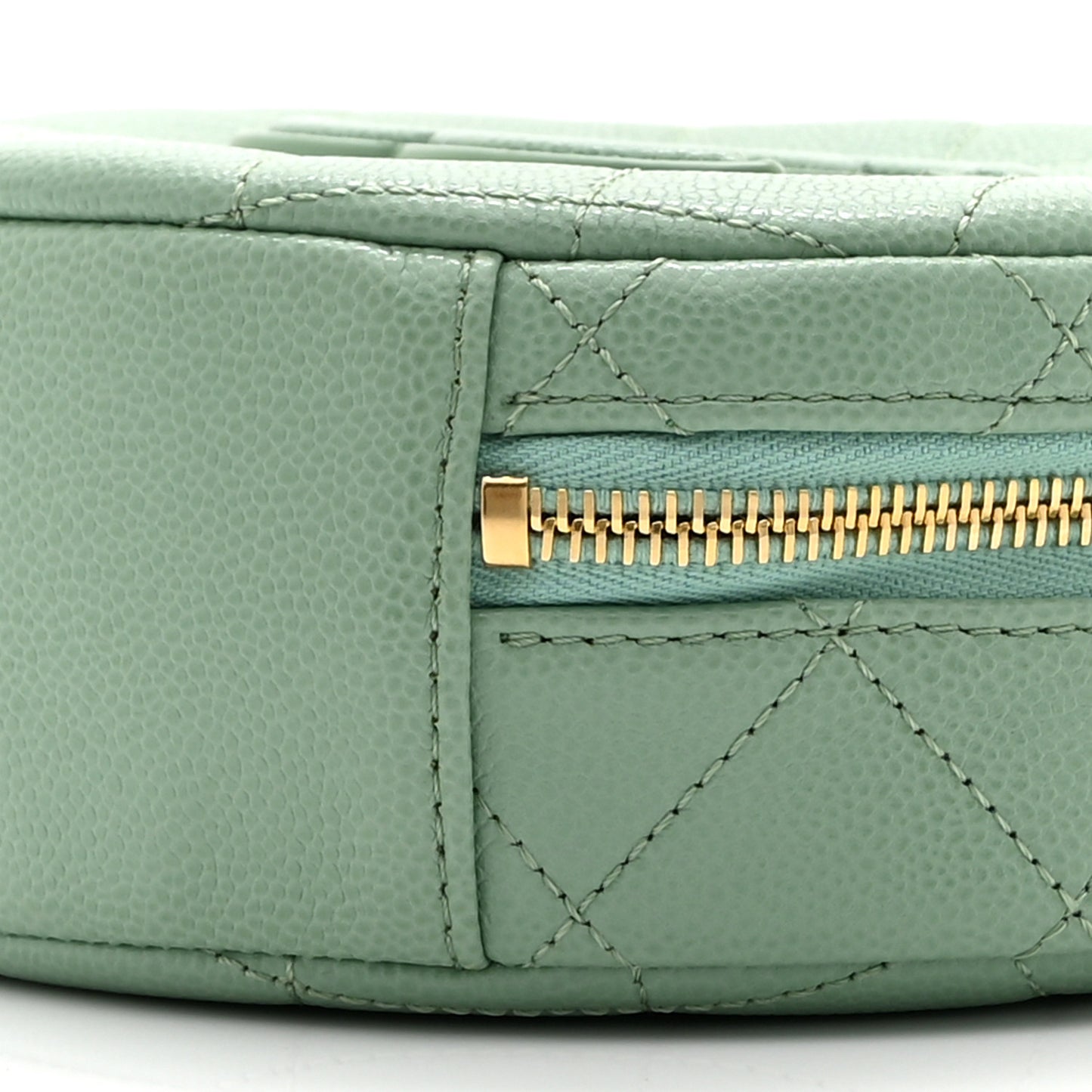 Caviar Quilted Small Round Vanity With Chain Light Green