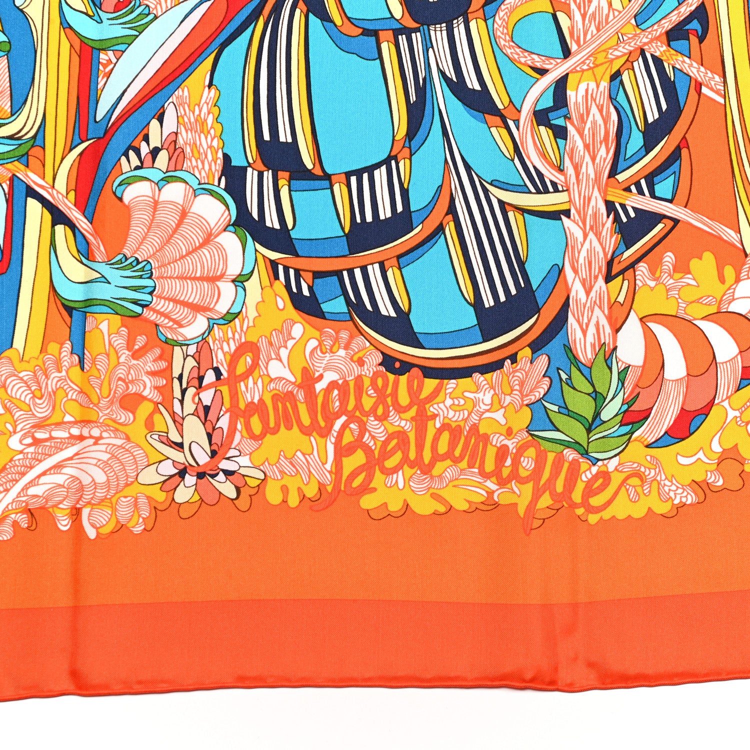 Hermes Silk Fantaisie Botanique Shawl 140 Orange Turquoise 5 of 5
