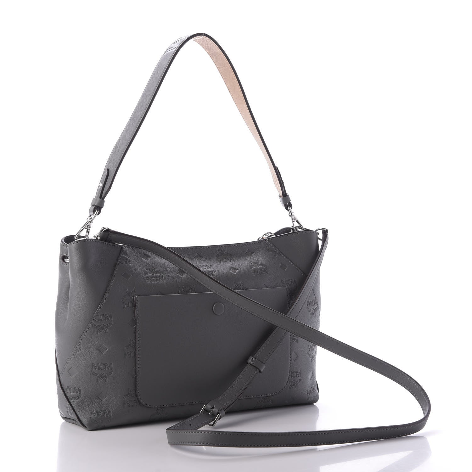MCM Calfskin Ottomar Monogram Medium Klara Shoulder Bag Charcoal 3 of 9
