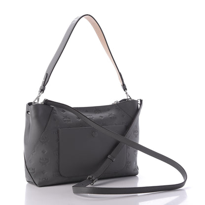 MCM Calfskin Ottomar Monogram Medium Klara Shoulder Bag Charcoal 3 of 9