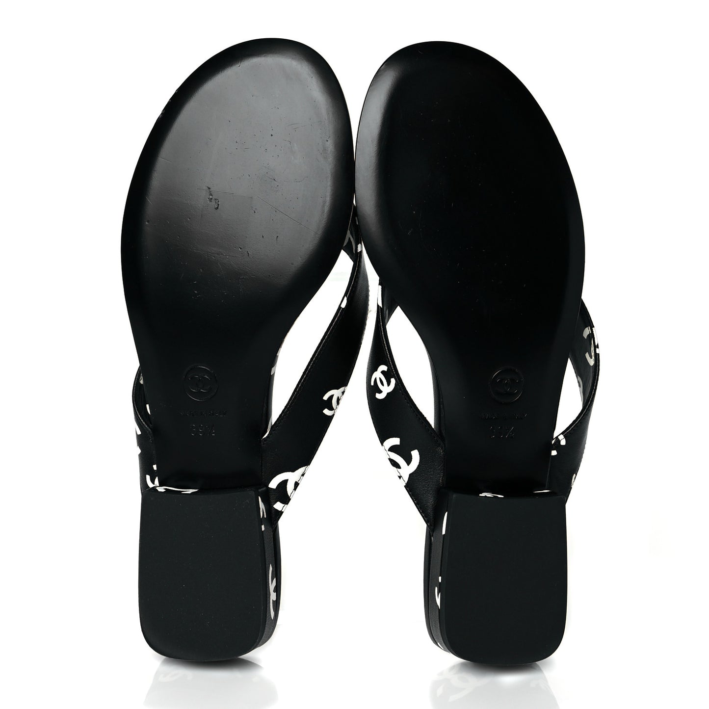 Lambskin Printed CC Thong Sandals 39.5 Black White