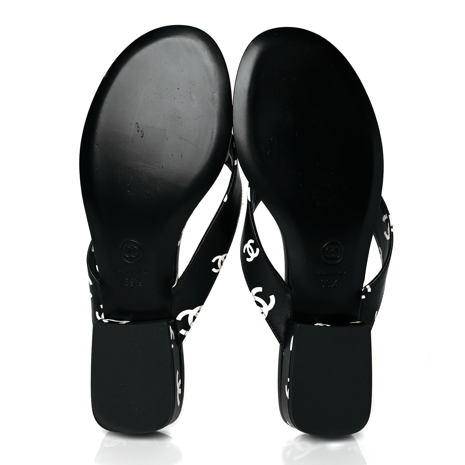 Chanel Lambskin Printed CC Thong Sandals 39.5 Black White 6 of 9