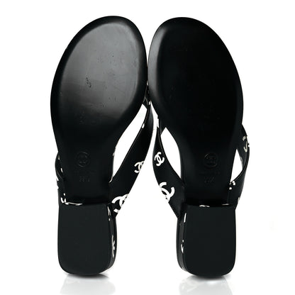 Chanel Lambskin Printed CC Thong Sandals 39.5 Black White 6 of 9