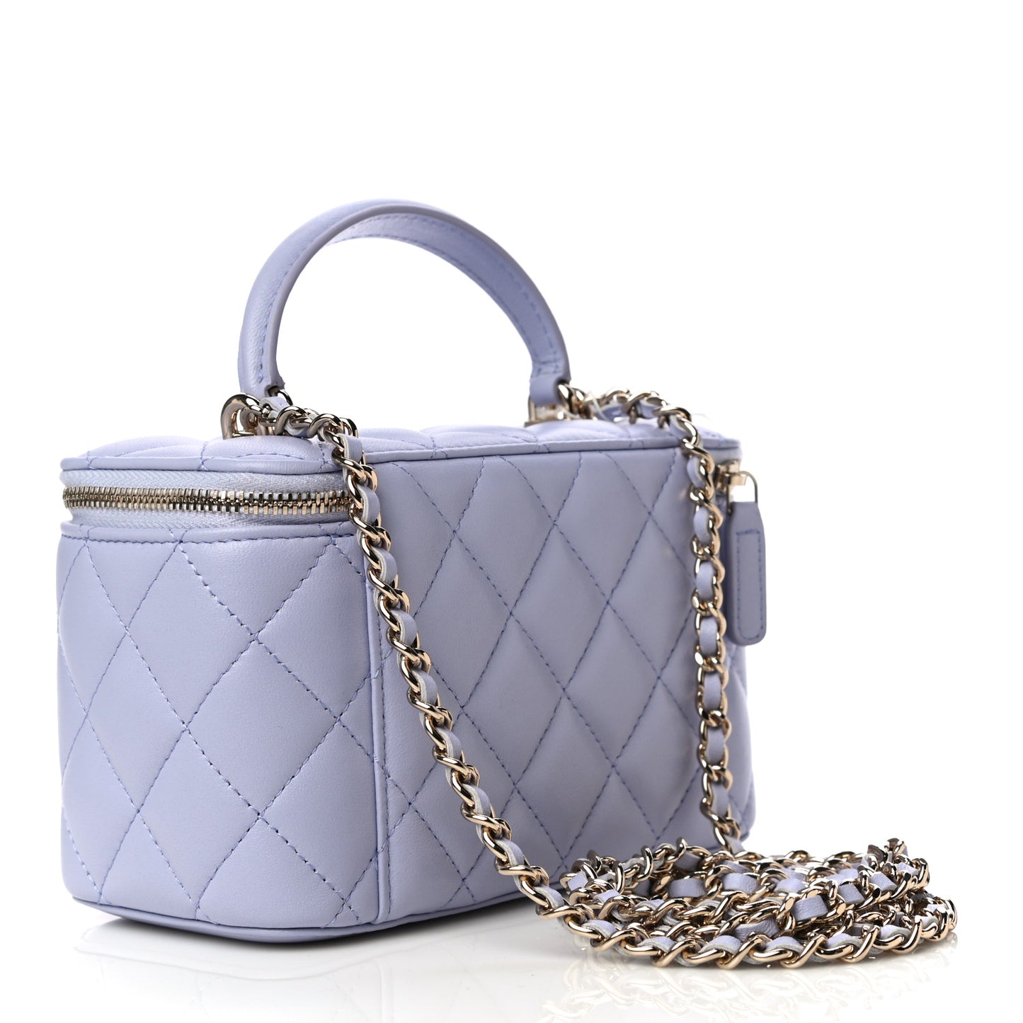 Lambskin Quilted Small Top Handle Vanity Case With Chain Light Purple