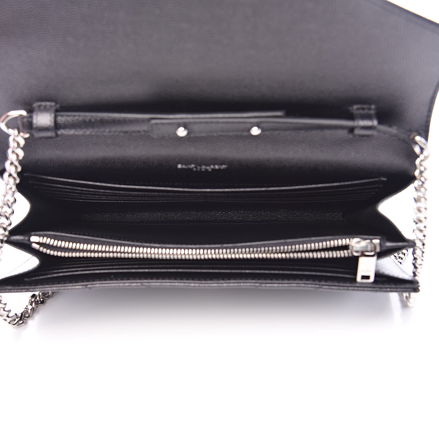 Saint Laurent Grain De Poudre Matelasse Chevron Monogram Chain Wallet Black 5 of 9
