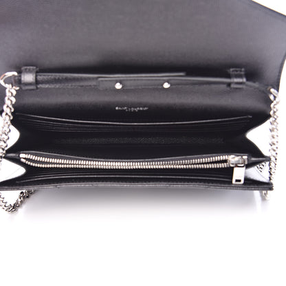 Saint Laurent Grain De Poudre Matelasse Chevron Monogram Chain Wallet Black 5 of 9