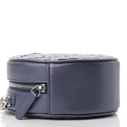 Chanel Goatskin Camellia Embossed Round Clutch With Chain Dark Blue 8 of 9