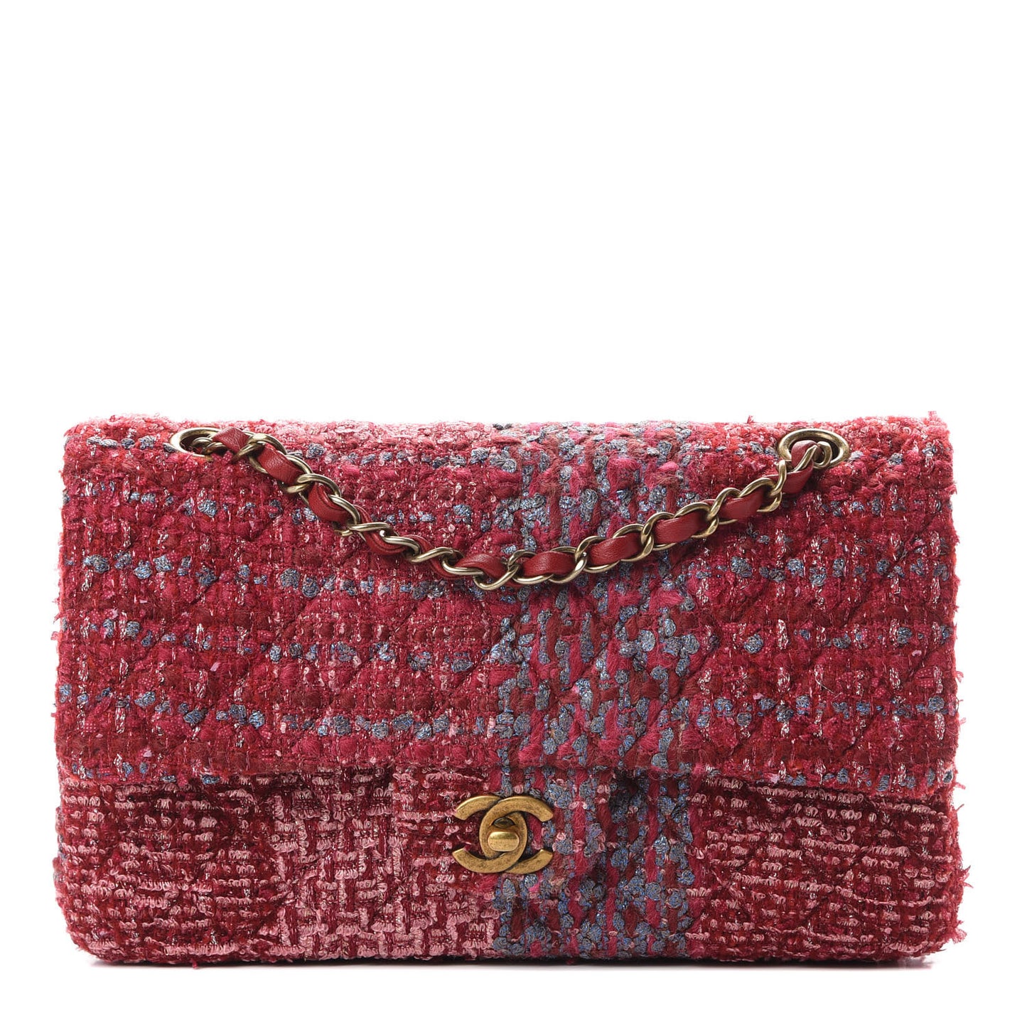 Tweed Quilted Medium Double Flap Red