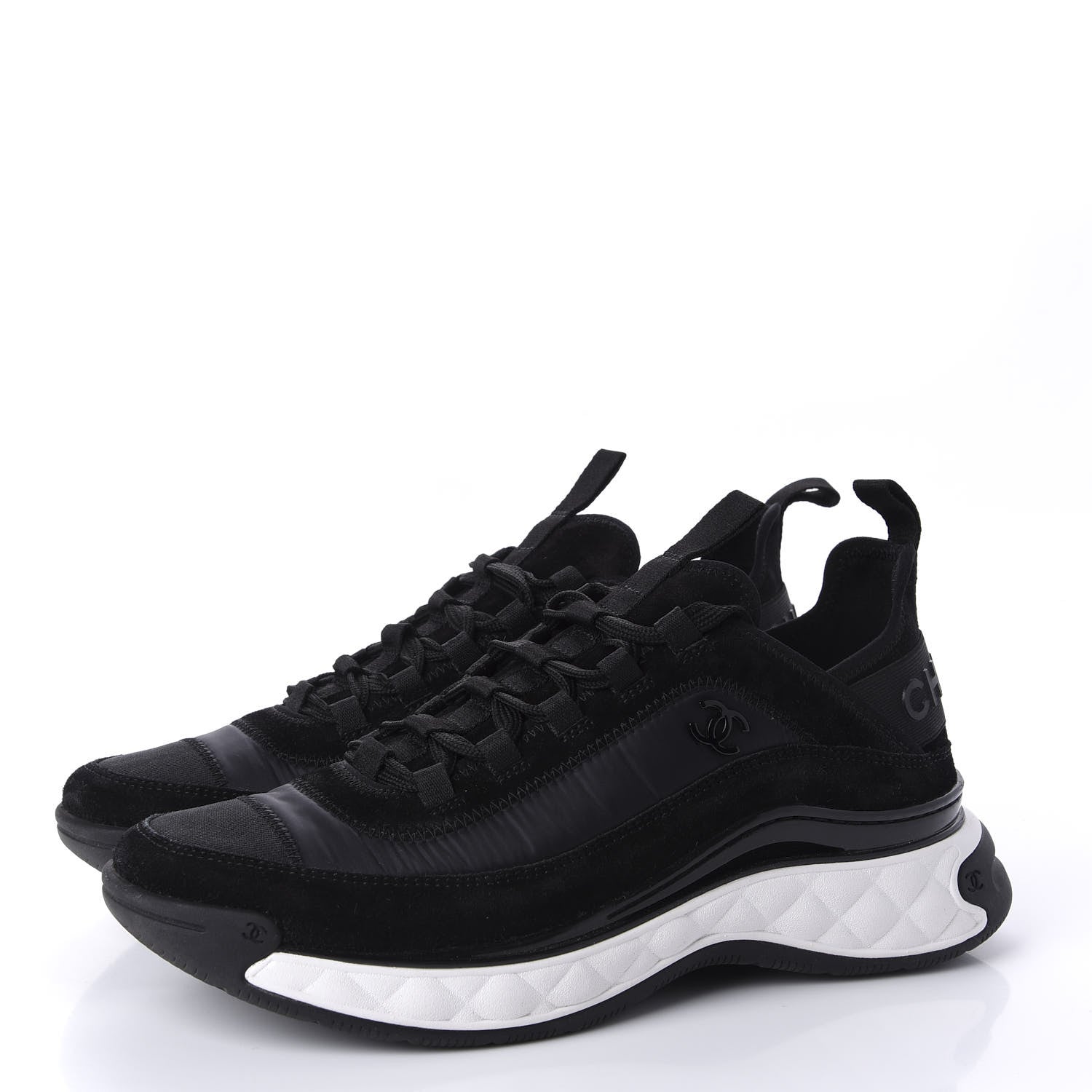 Chanel Fabric Calfskin Suede CC Sneakers 39.5 Black 3 of 10