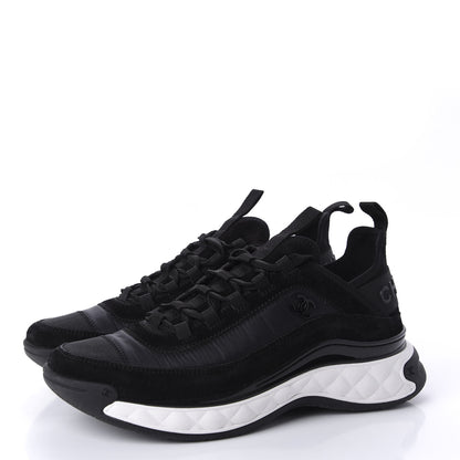 Chanel Fabric Calfskin Suede CC Sneakers 39.5 Black 3 of 10