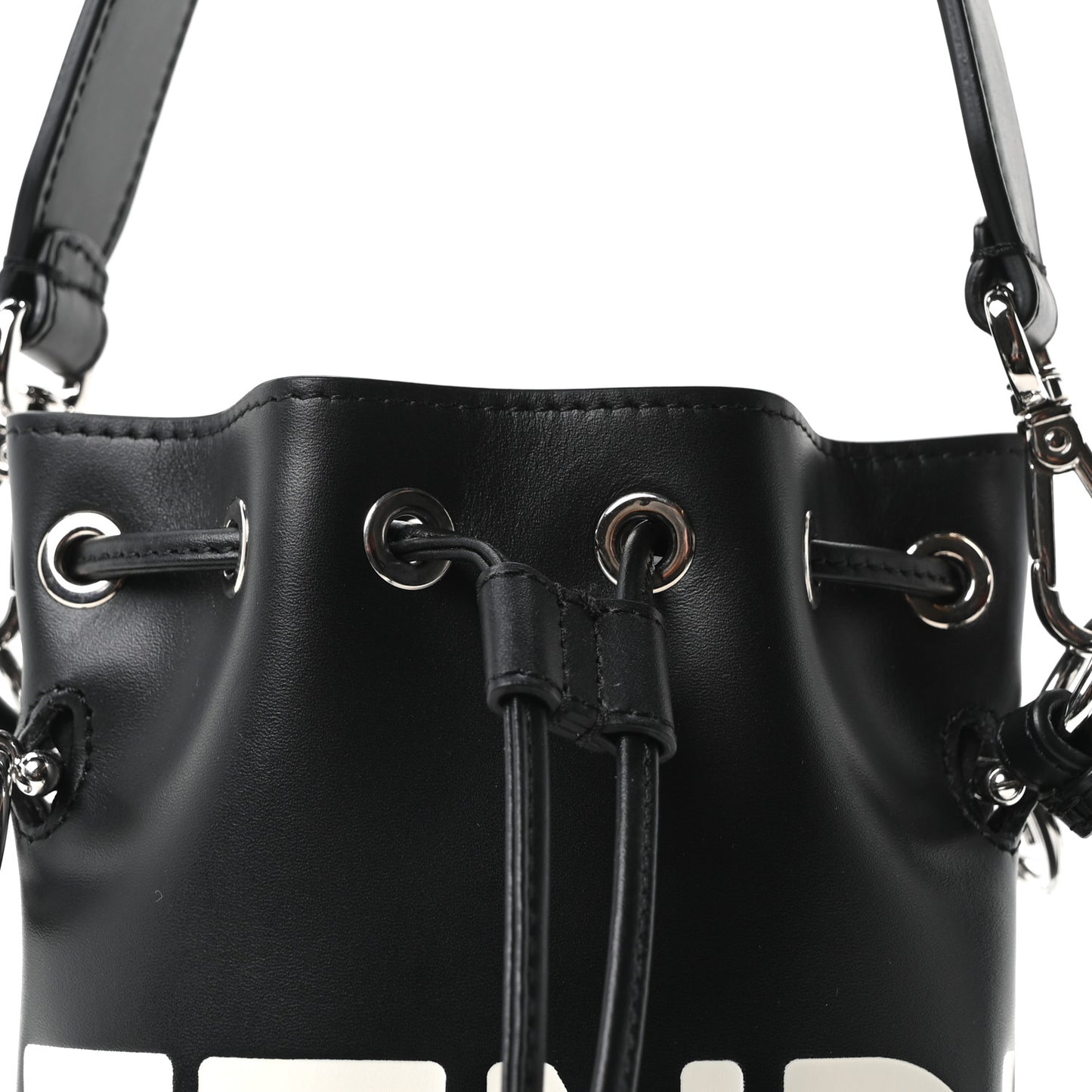 Vitello King F is Fendi Logo Embossed Mini Mon Tresor Bucket Bag Black