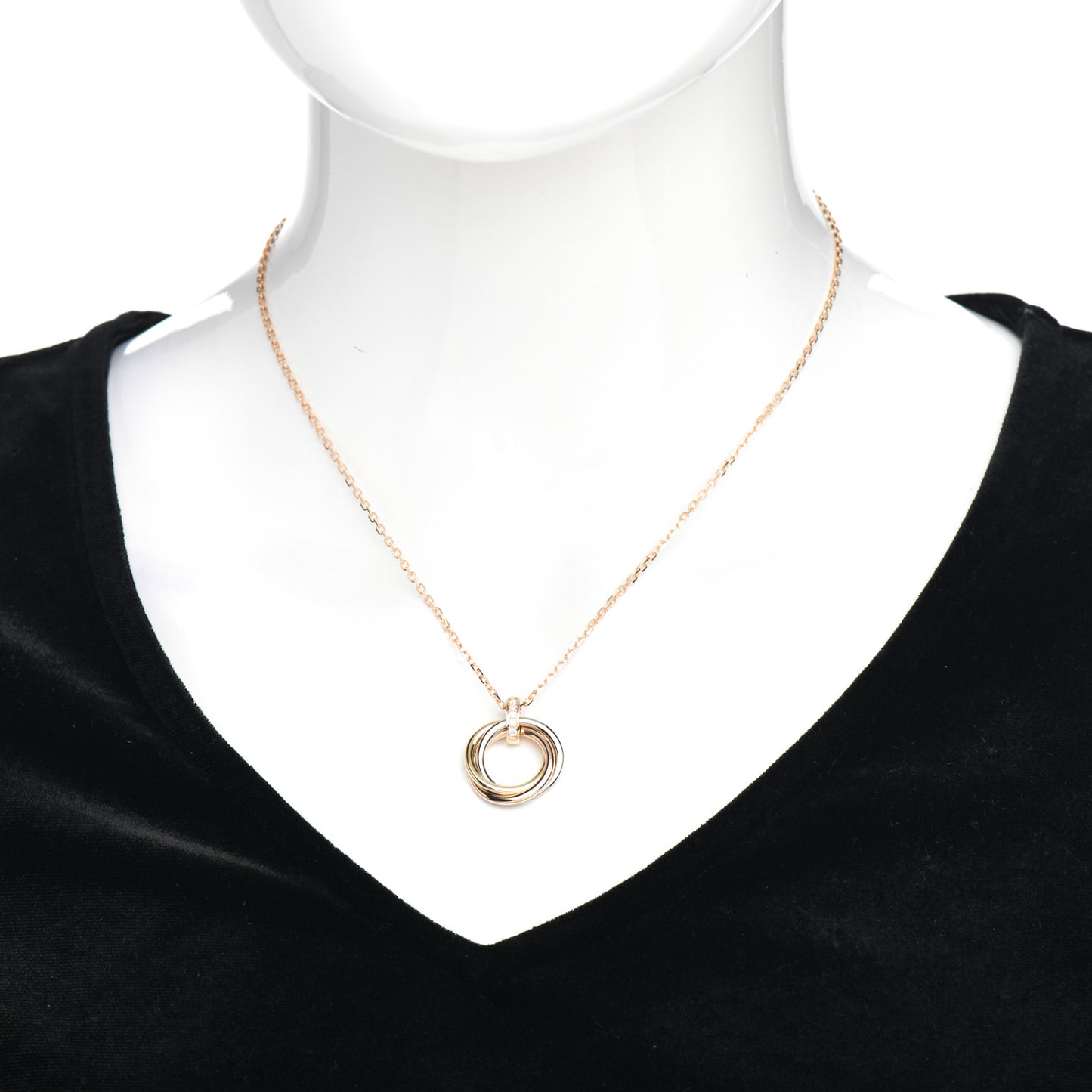 18K Pink White Yellow Gold Diamond Trinity Pendant Necklace