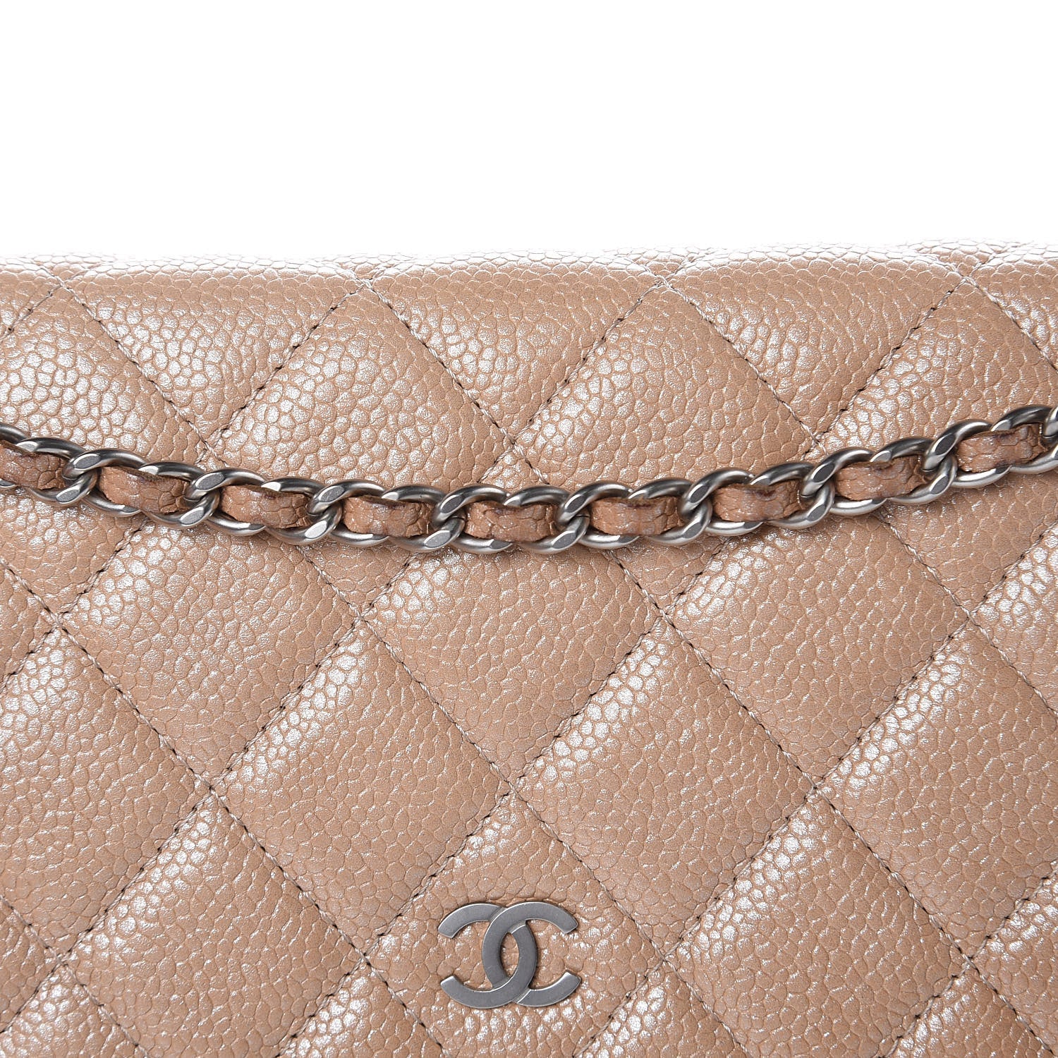 Chanel Metallic Caviar Quilted Wallet on Chain WOC Beige 17 of 17