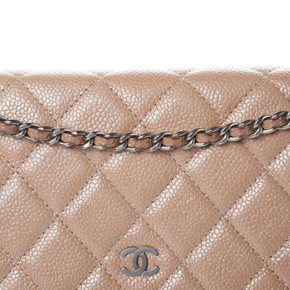 Chanel Metallic Caviar Quilted Wallet on Chain WOC Beige 17 of 17