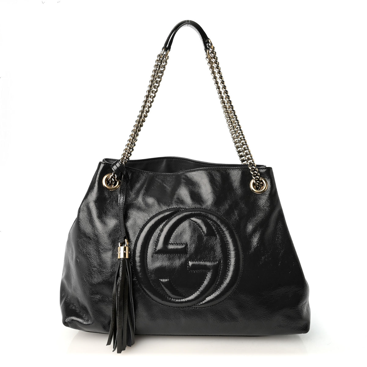 Vernice Naplack  Medium Soho Chain Shoulder Bag Uniform Blue