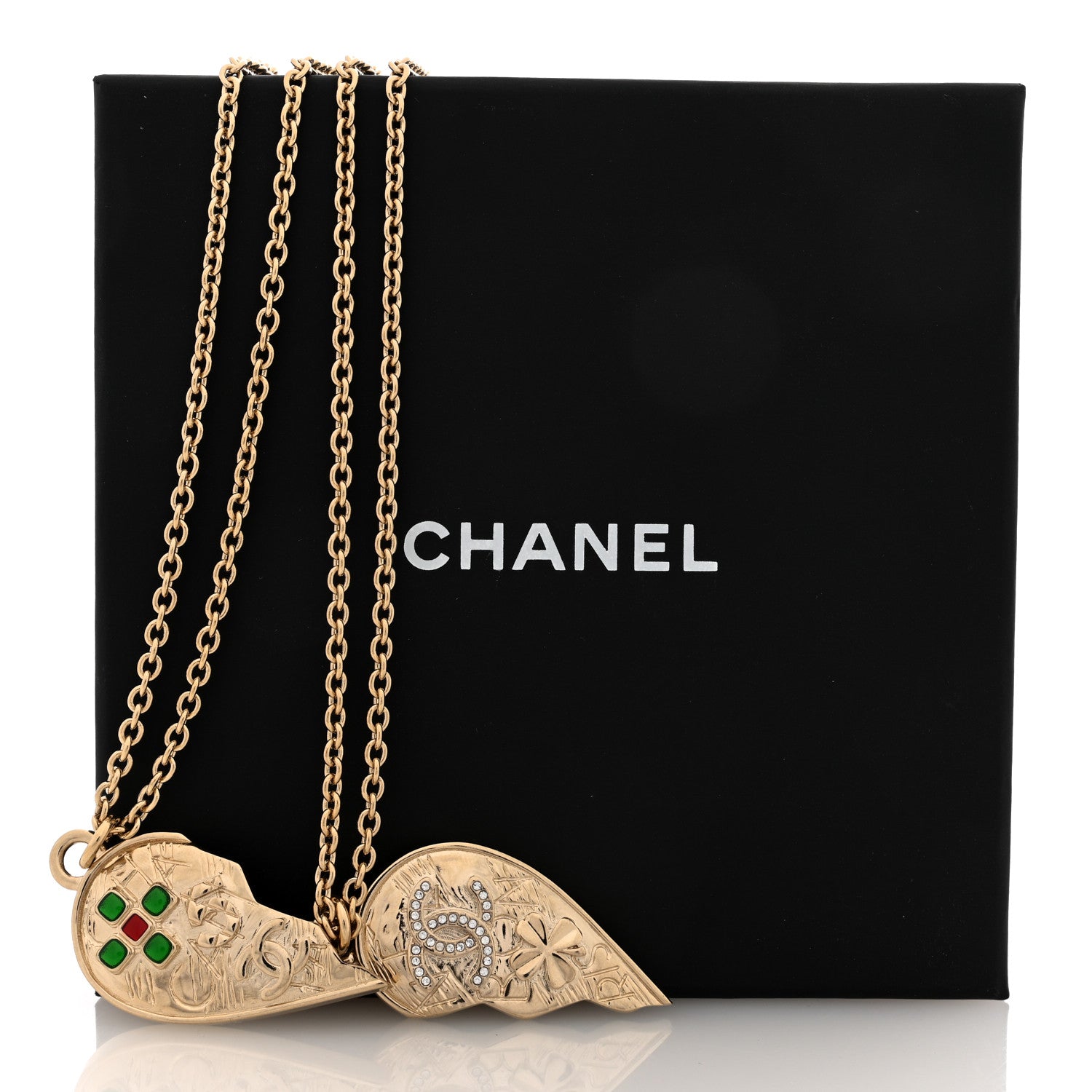 Chanel Crystal Gripoix Clover Heart CC Friendship Necklace Set Gold Multicolor 6 of 6
