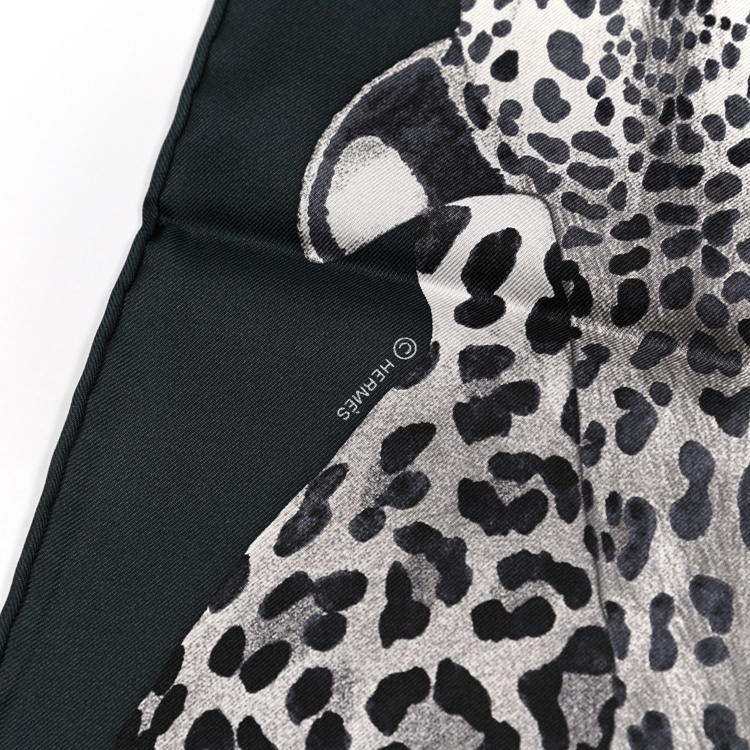 Hermes Silk Twill Lazy Leopardesses Scarf 90 Vert Black Gris 4 of 6