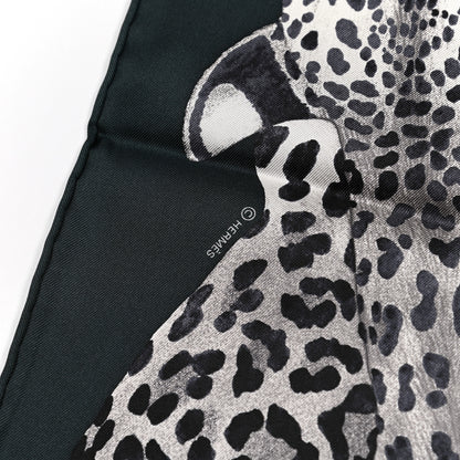 Hermes Silk Twill Lazy Leopardesses Scarf 90 Vert Black Gris 4 of 6