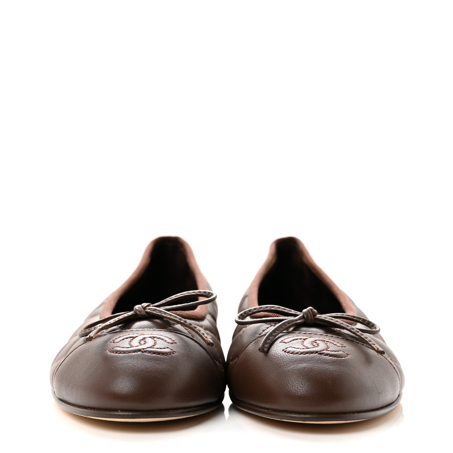 Lambskin Quilted CC Cap Toe Ballerina Flats 37.5 Dark Brown
