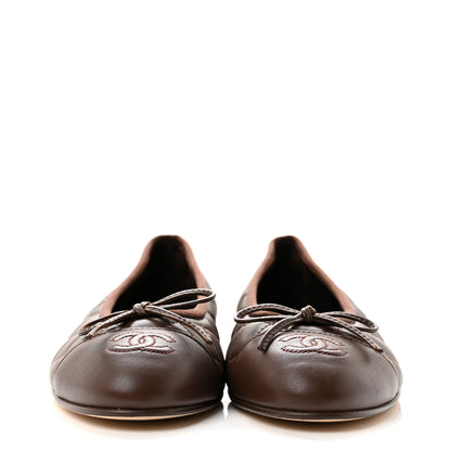 Chanel Lambskin Quilted CC Cap Toe Ballerina Flats 37.5 Dark Brown 3 of 9