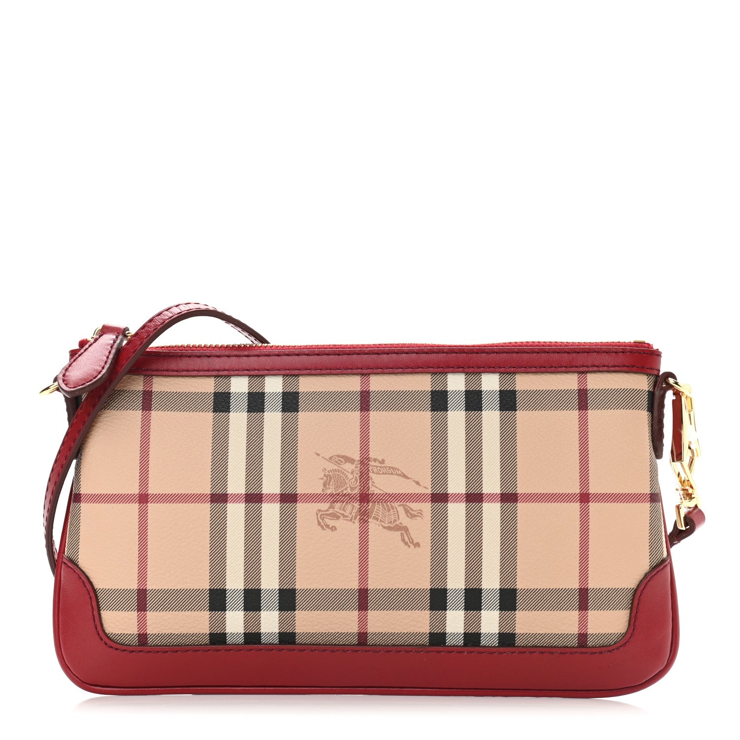 Burberry Haymarket Check Small Peyton Crossbody Clutch Bag Military Red 1 of 9