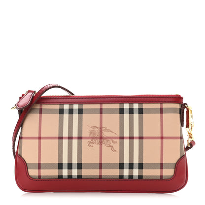 Burberry Haymarket Check Small Peyton Crossbody Clutch Bag Military Red 1 of 9